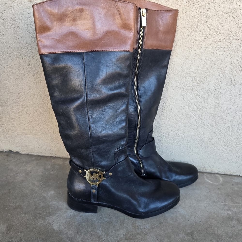 MICHAEL KORS Fulton Harness Tall Riding Boots Womens Black Leather Sz 7.5M - Picture 4 of 7